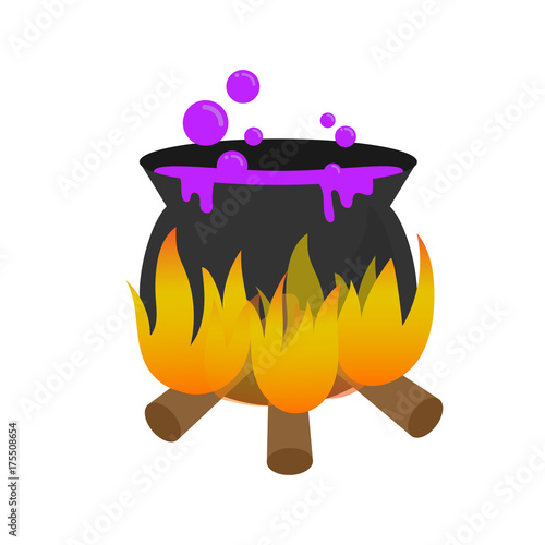 Halloween magic pot with purple poison or potion  design element as sign and symbol for decoration