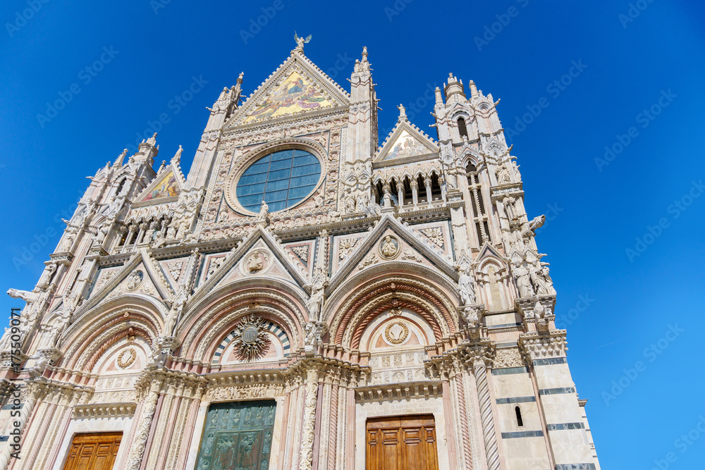 Facade of the Cathedral of Siena in Tuscany