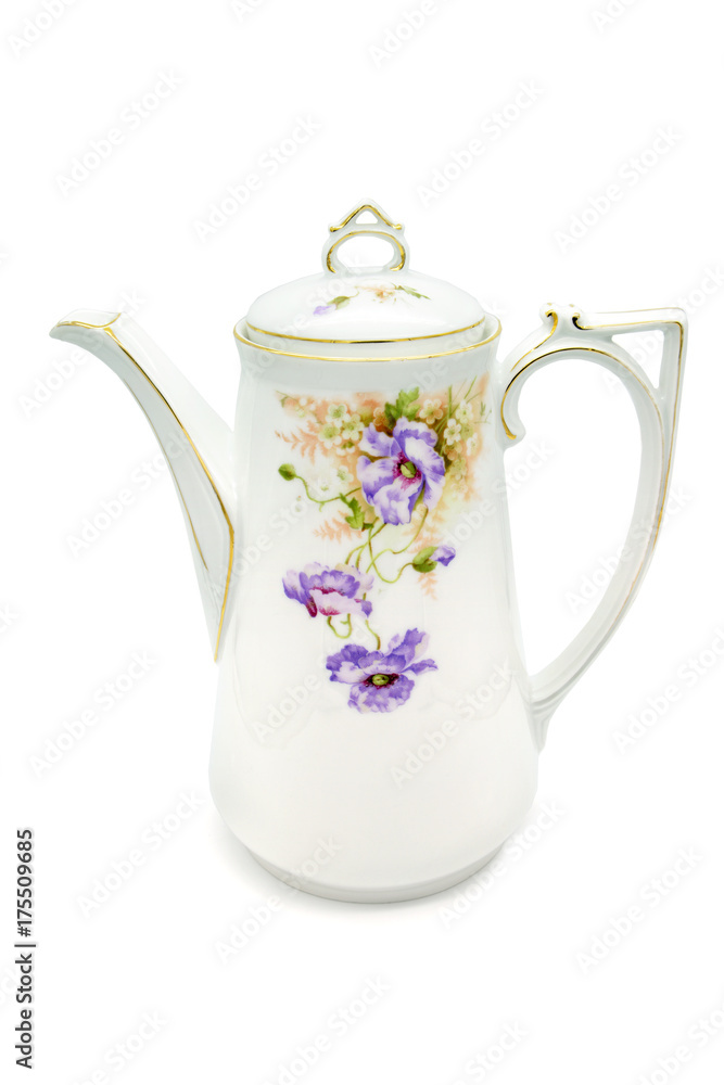 Fototapeta premium Art Nouveau time antique coffee pot on white isolated background
