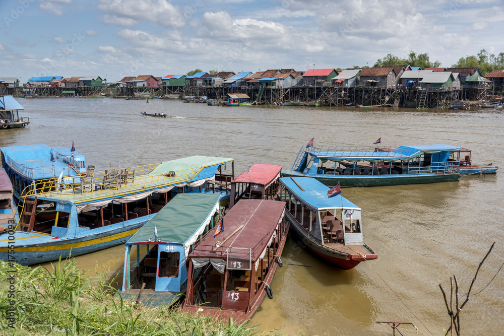 Boats in Tonle Sap lake, Kampong Phluk, Siem Reap, Cambodia
