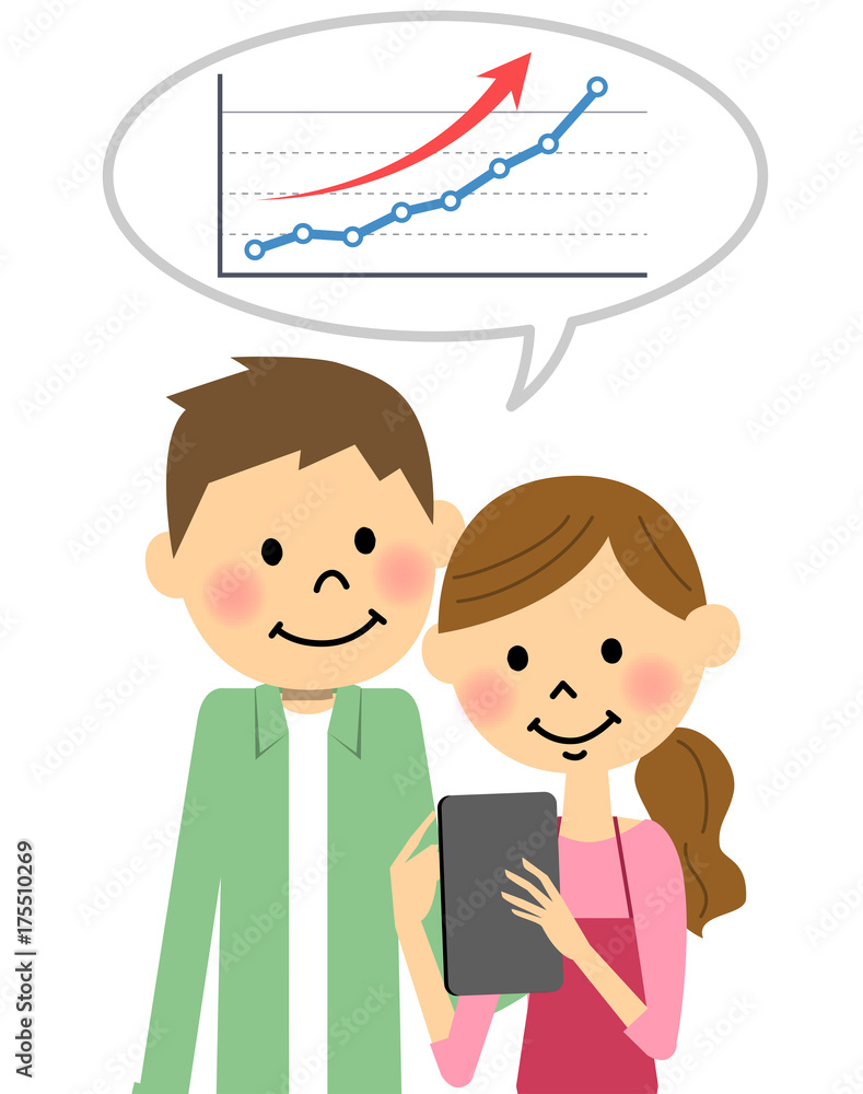 タブレットを操作するカップル