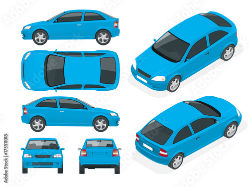 Set of Sedan Cars. Isolated car, template for car branding and advertising.