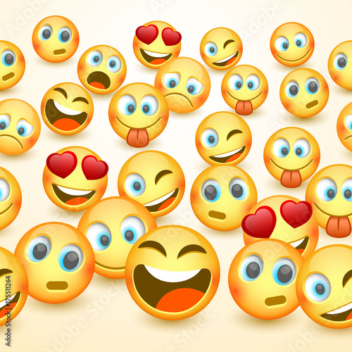 Modern yellow laughing three Emoji, Emotions background, Vector illustration