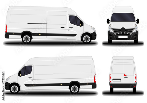 realistic cargo van. front view; side view; back view.