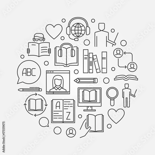 Language courses round illustration