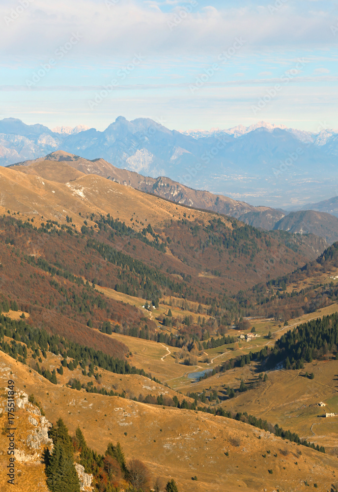 Panoramic view from mountain called Monte Grappa in Vicenza Prov