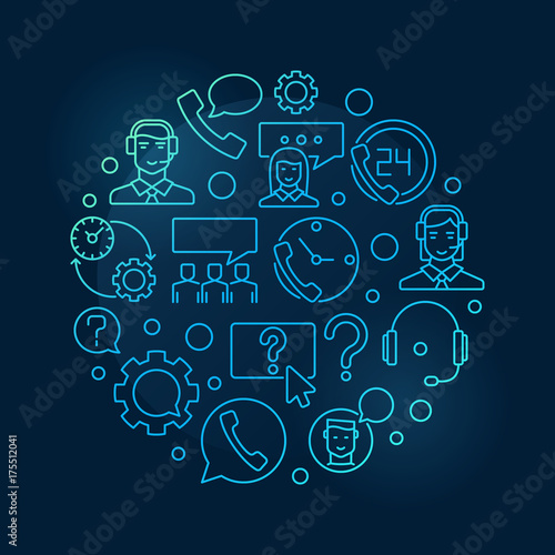 Blue customer service round vector illustration. Customer suppor