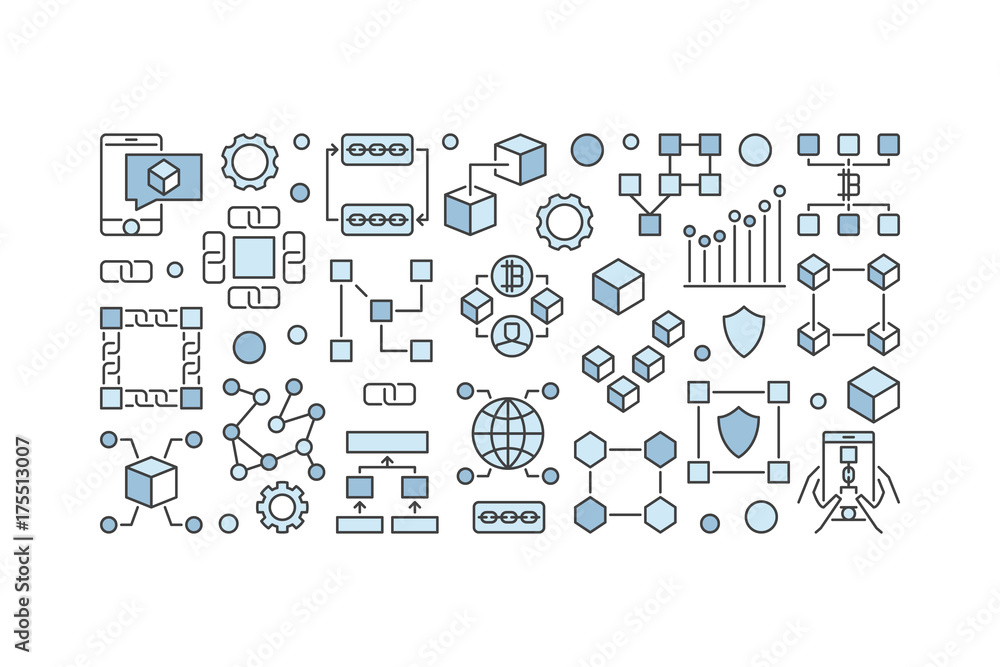 Blockchain creative banner - vector block-chain technology illus Blockchain creative banner - vector block-chain technology illus