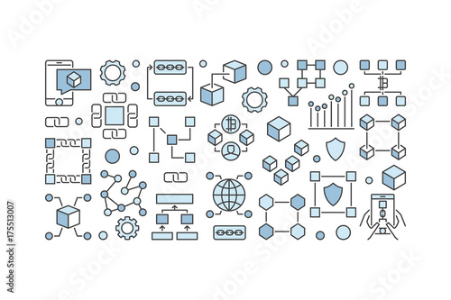 Blockchain creative banner - vector block-chain technology illus