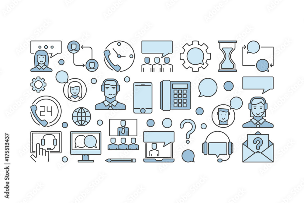 Customer support vector blue horizontal banner Customer support vector blue horizontal banner