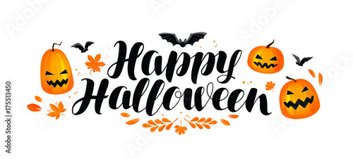 Happy Halloween banner. Handwritten lettering, calligraphy vector illustration