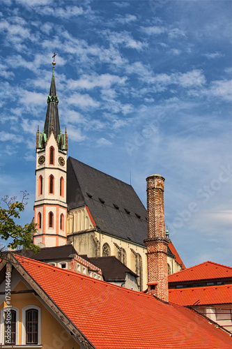 St. Vitus Church and cityscape Cesky Krumlov, Czech republic. Sunny summer day. UNESCO World Heritage Site