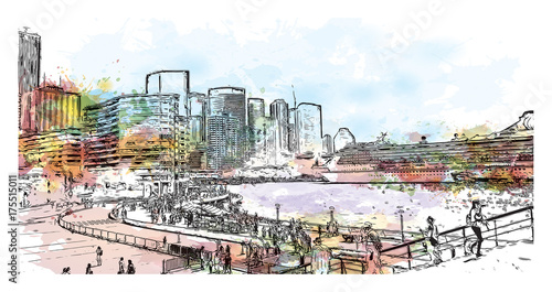 Watercolor Sketch of Metropolitan area Sydney Australia in vector illustration.