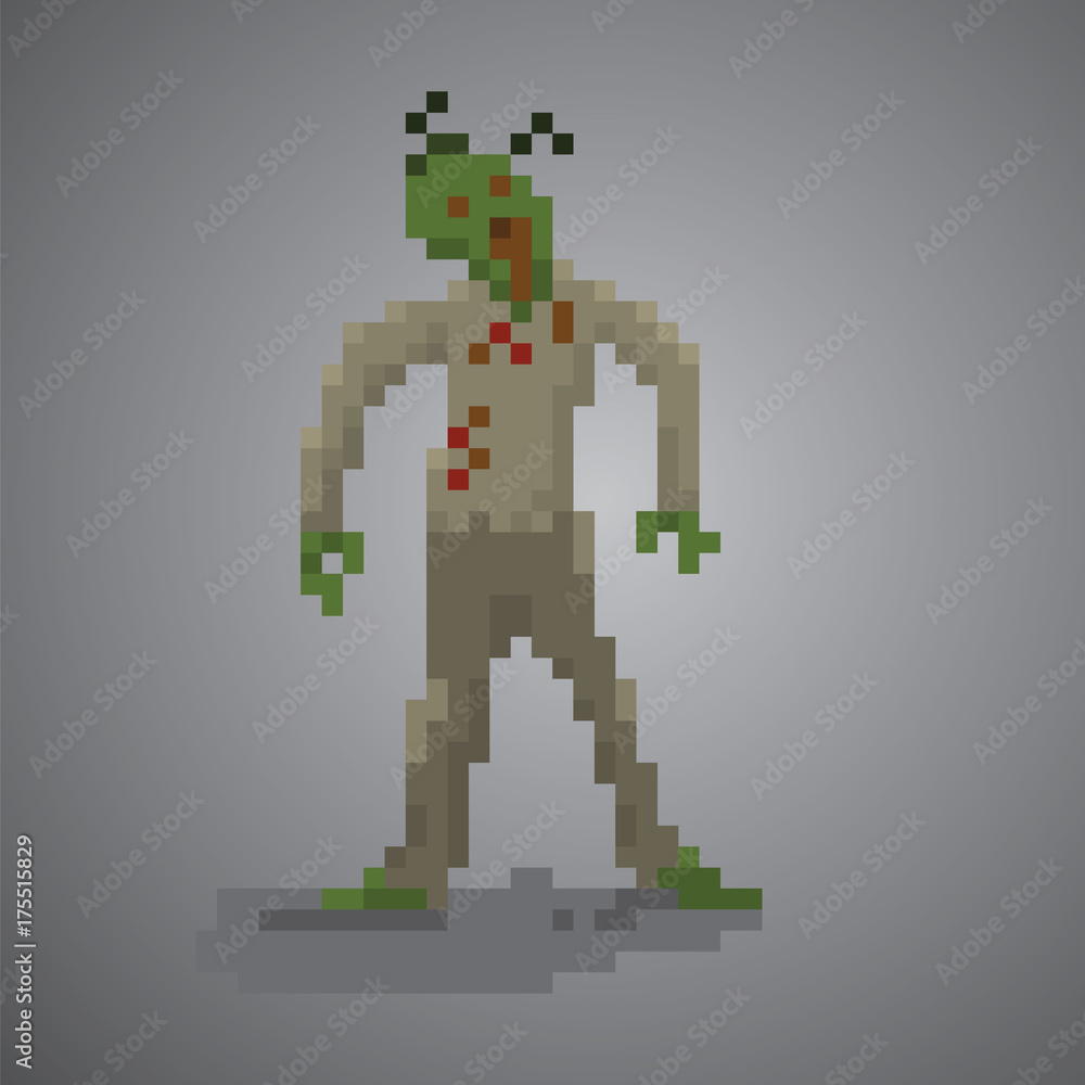 Fototapeta premium Zombie pixel 8 bit vector illustration.