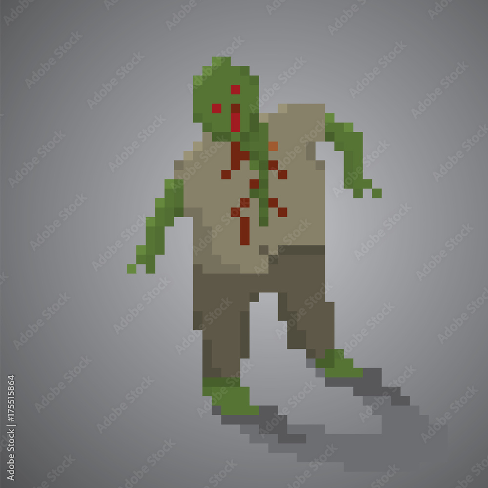 Fototapeta premium Zombie fat man pixel 8 bit vector illustration.