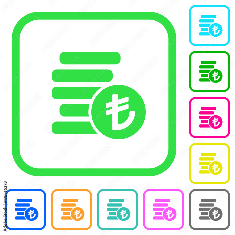 Turkish Lira coins vivid colored flat icons icons