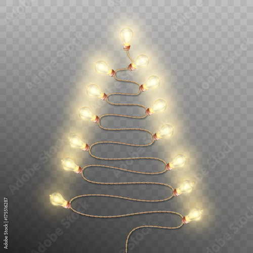 Tree formed garland lights on transparent background. EPS 10 vector