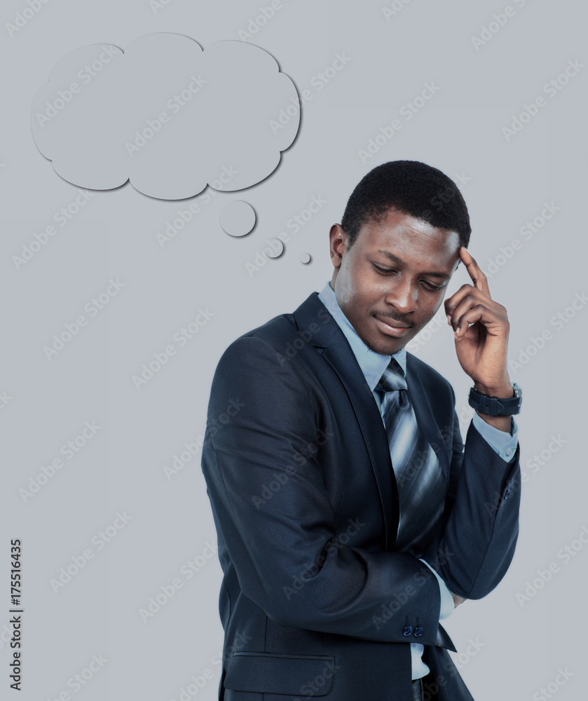 Young business man holding his head in pain against white background Young business man holding his head in pain against white background