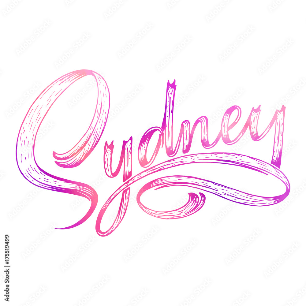 Fototapeta premium Hand written city name. Hand lettering calligraphy. Sydney. Hand made vector Lettering.