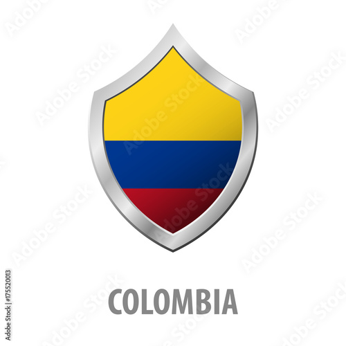 Free Download Colombia flag on metal shiny shield vector illustration. - GFXLoad