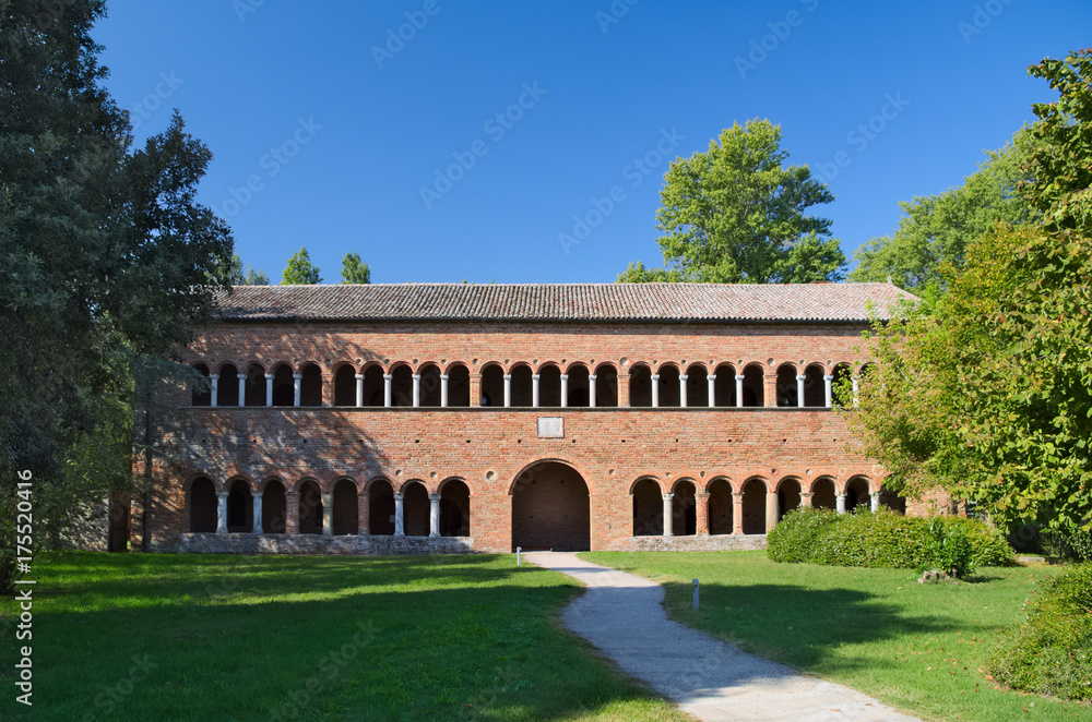 Palazzo della Ragione building next to the Pomposa Abbey Monastery in Codigoro, Ferrara, Italy
