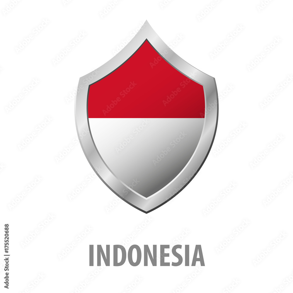 Indonesia flag on metal shiny shield vector illustration. Indonesia flag on metal shiny shield vector illustration.