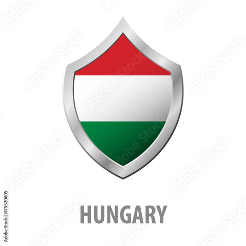 Free Download Hungary flag on metal shiny shield vector illustration. - GFXLoad