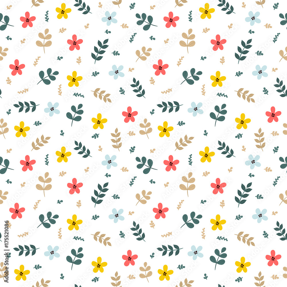 Cute floral seamless pattern with leaves and flowers. Spring background. Elegant template for fashion prints Cute floral seamless pattern with leaves and flowers. Spring background. Elegant template for fashion prints