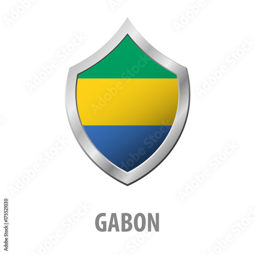 Free Download Gabon flag on metal shiny shield vector illustration. - GFXLoad