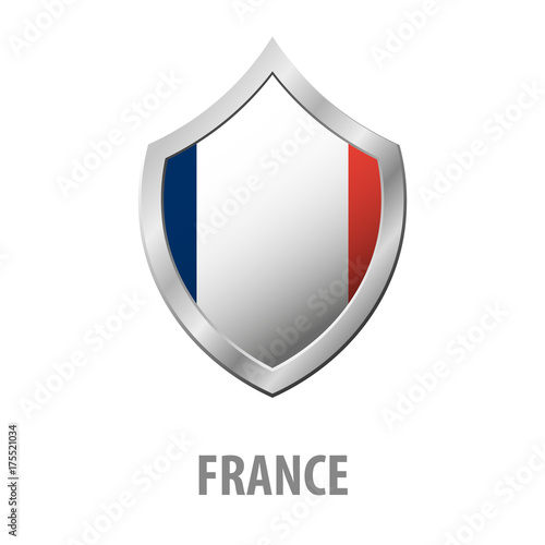 France flag on metal shiny shield vector illustration.