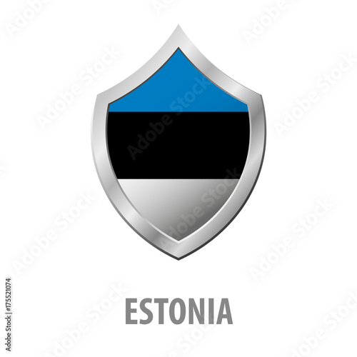Estonia flag on metal shiny shield vector illustration.
