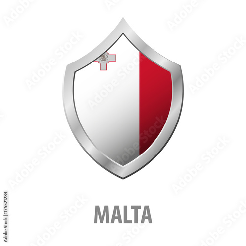 Malta flag on metal shiny shield vector illustration.