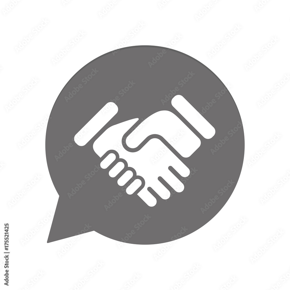 Graue Sprechblase rund - Hand schütteln Graue Sprechblase rund - Hand schütteln
