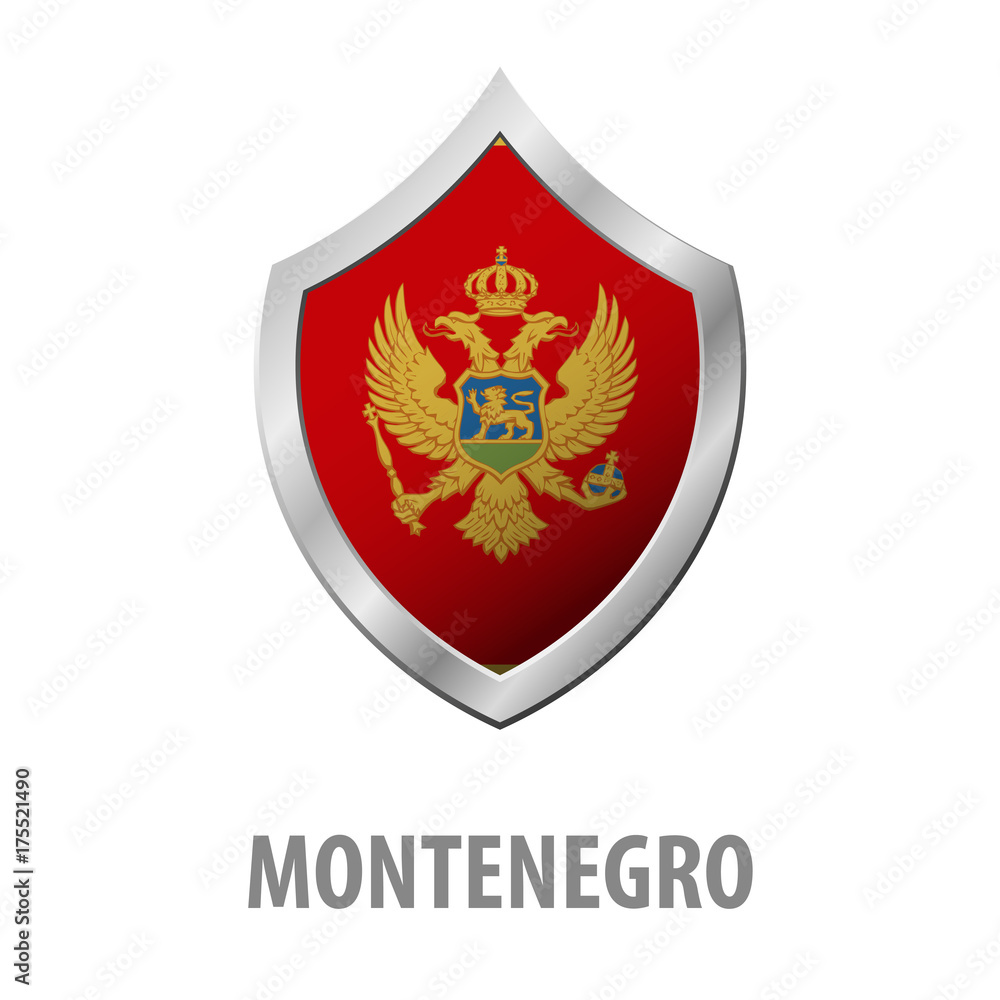 Montenegro flag on metal shiny shield vector illustration. Montenegro flag on metal shiny shield vector illustration.
