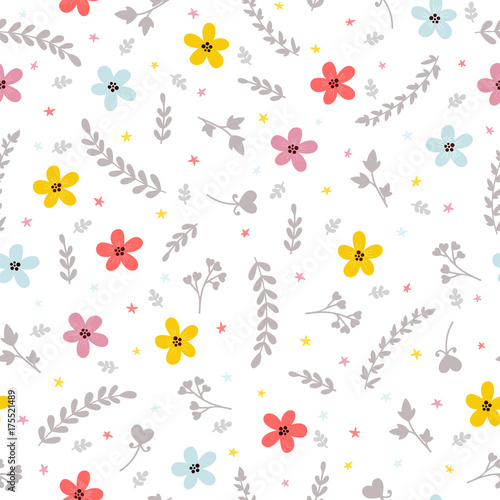 Floral stylish background. Cute seamless pattern with colored flowers. Elegant wallpapers