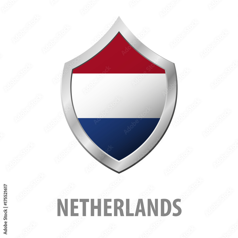 Netherlands flag on metal shiny shield vector illustration. Netherlands flag on metal shiny shield vector illustration.