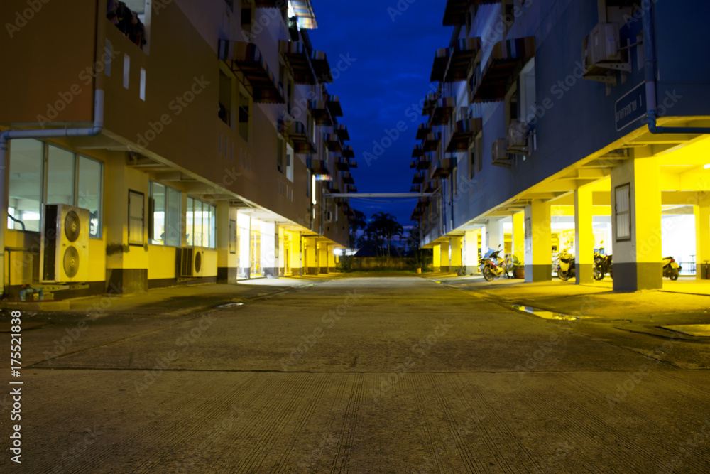 side view dormitory at night