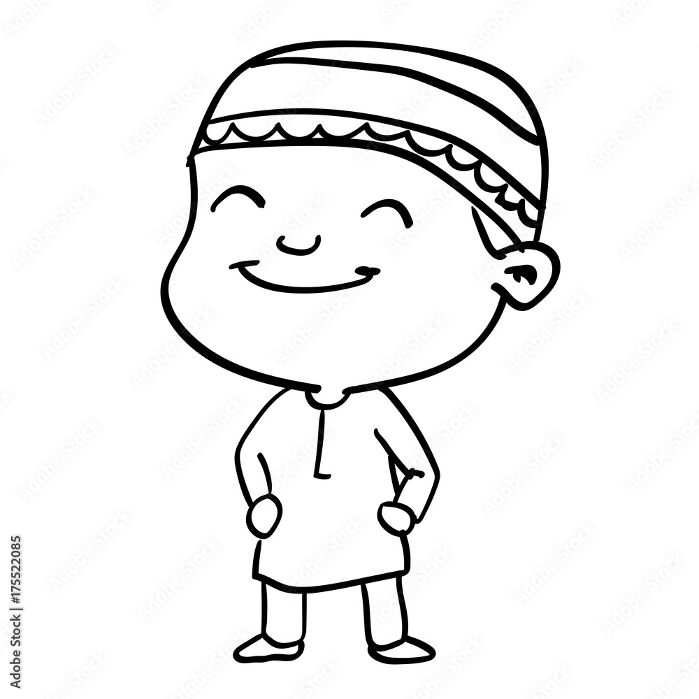 sg171005-Cartoon Smiley Muslim Boy-Vector Sketch