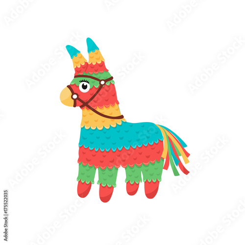 Colorful pinata isolated on white background. Mexcian traditional birthday toy.