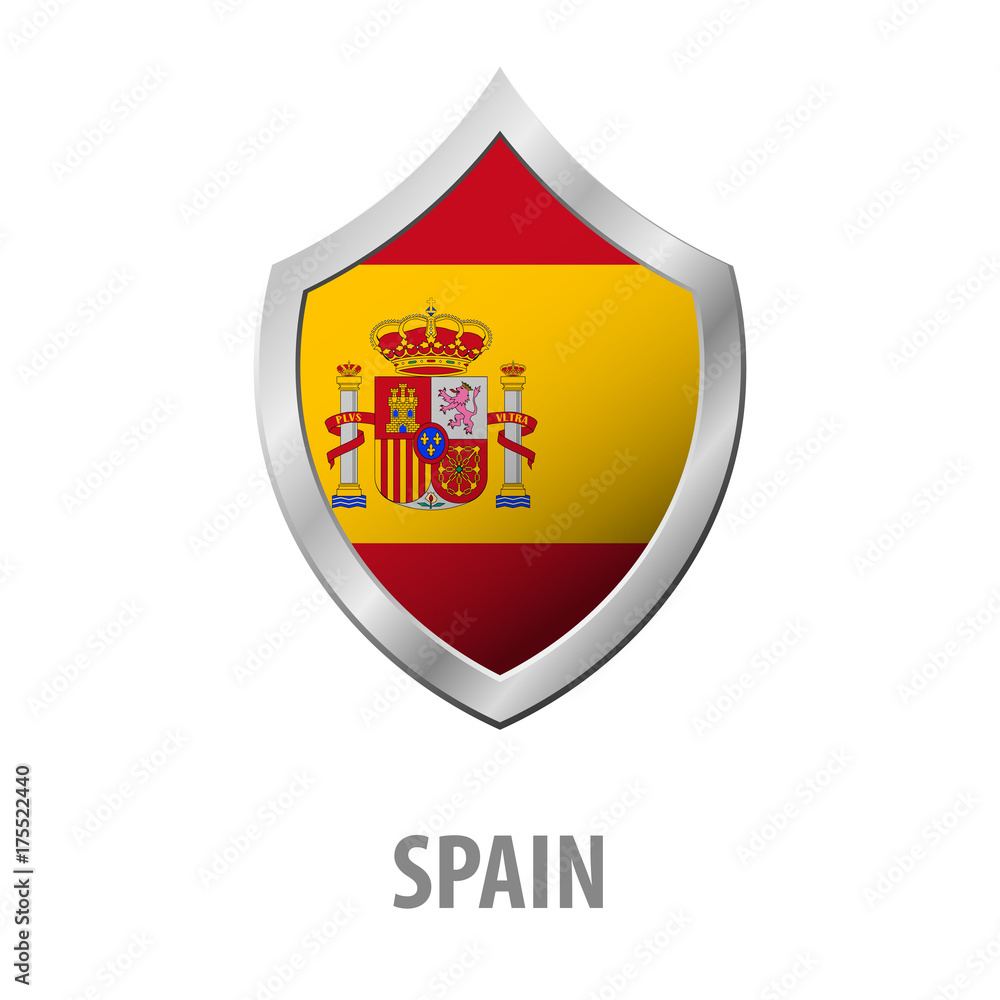 Spain flag on metal shiny shield vector illustration. Spain flag on metal shiny shield vector illustration.