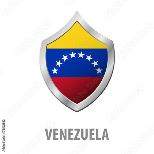 Free Download Venezuela flag on metal shiny shield vector illustration. - GFXLoad