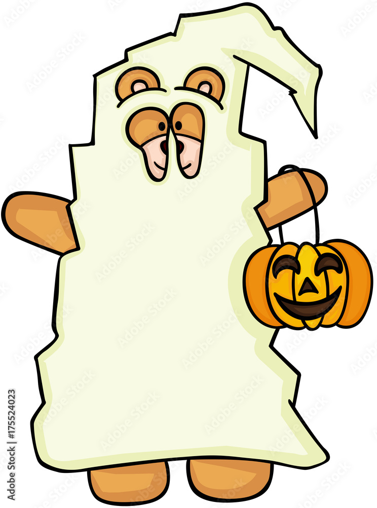 Halloween teddy bear dressed uniform of the ghost
