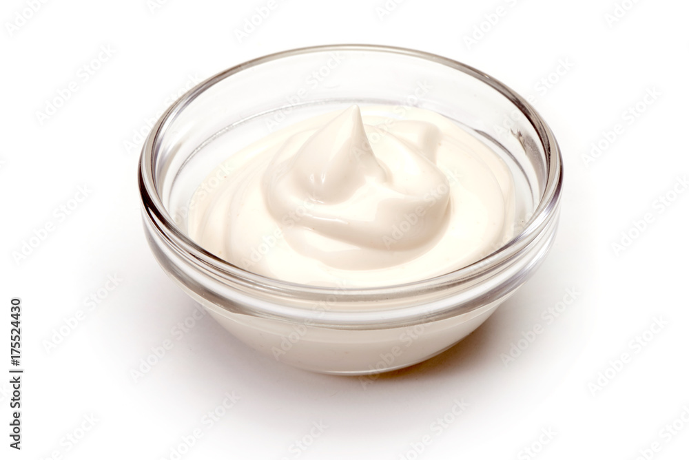 Bowl of sour cream on white background Bowl of sour cream on white background