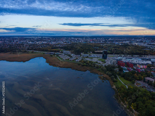 Aerial view of City Tallinn, Estonia district Oismae-Kakumae,in the evening