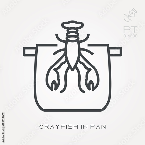 Line icon crayfish in pan