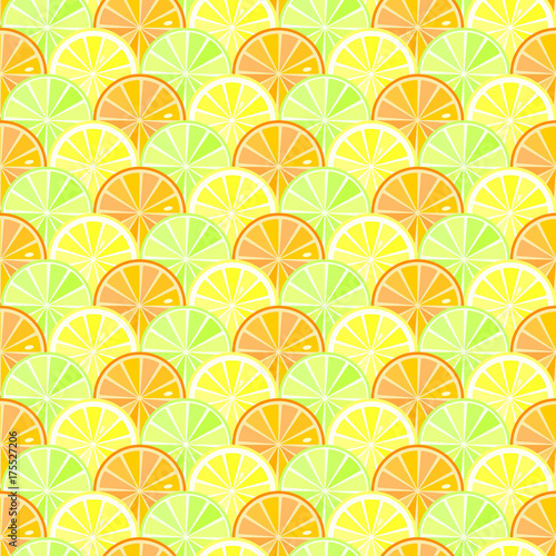 Seamless pattern with oranges, lemons and limes. Vector.