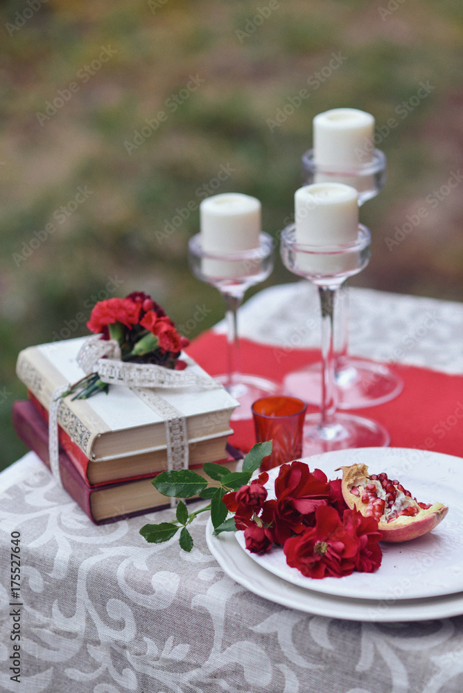 autumnal floristic decor on the street wedding table setting autumnal floristic decor on the street wedding table setting