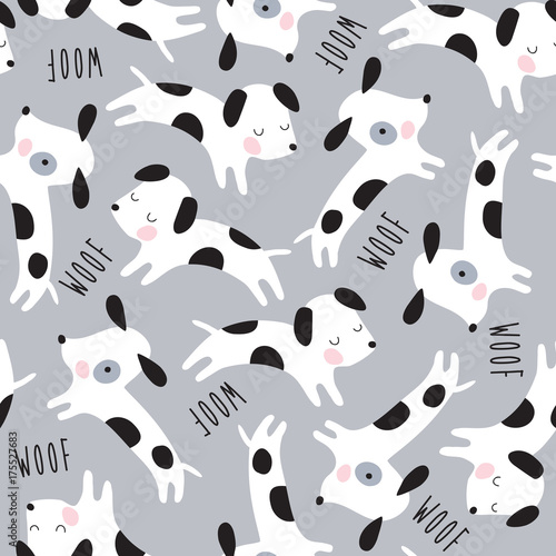 seamless cute dogs animal pattern vector illustration