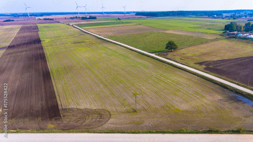 tractor in a field aerial shoot