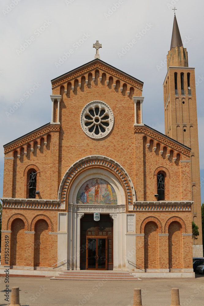 Bell Tower and facade of  Church in Jesolo City Italy